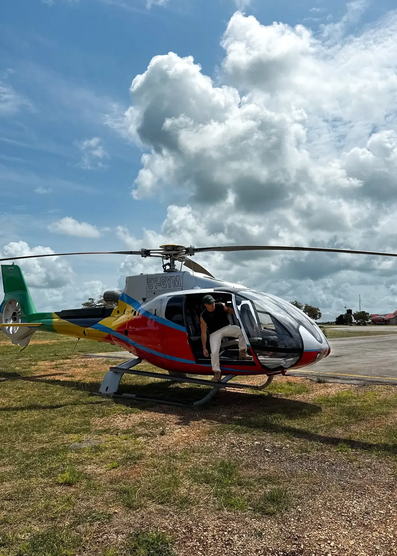 Helicopter and crew on location